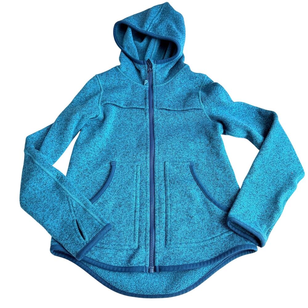 Lululemon Ivivva Girls 10 Blue Teal Fleece Full Zip Hooded Jacket